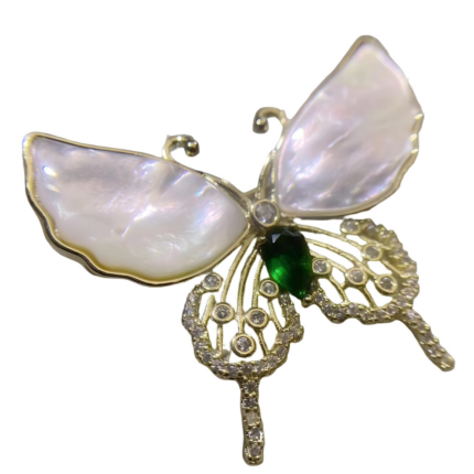 Copper alloy imitation pearl brooch, light luxury fashion, designer inlay, elegant and exquisite